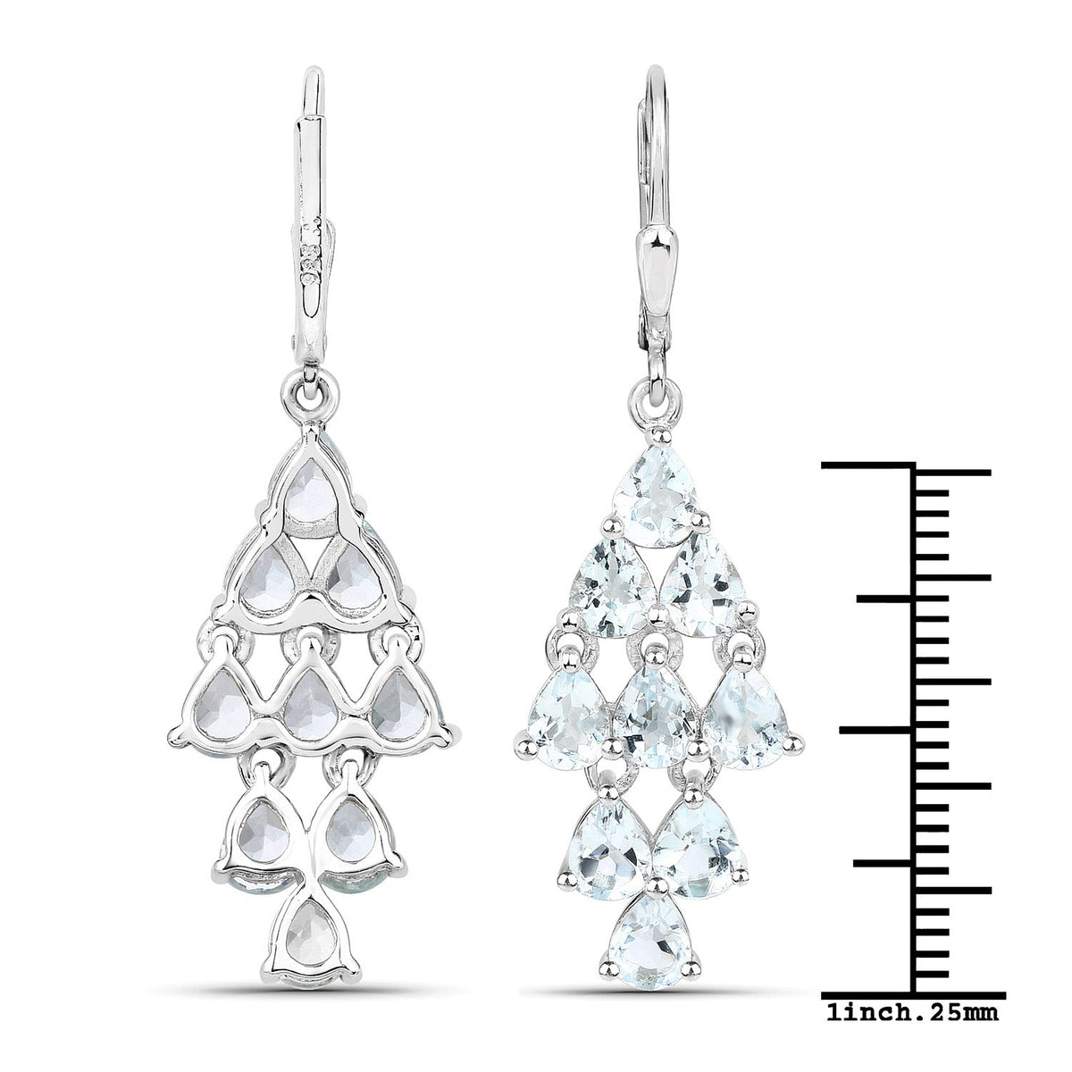 Pendientes de plata de ley .925 con aguamarina auténtica de 3.96 quilates