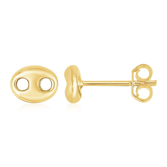 14K Yellow Gold Mariner Link Button Earrings - view 2