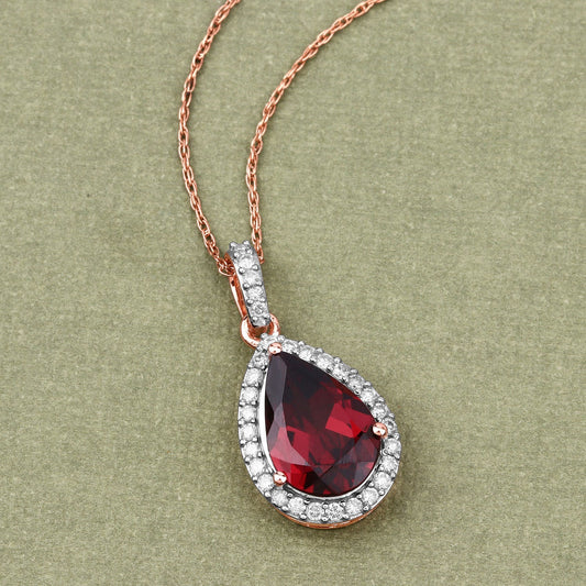 Colgante de oro rosa de 14K con rodolita genuina y diamantes blancos de 3.29 quilates