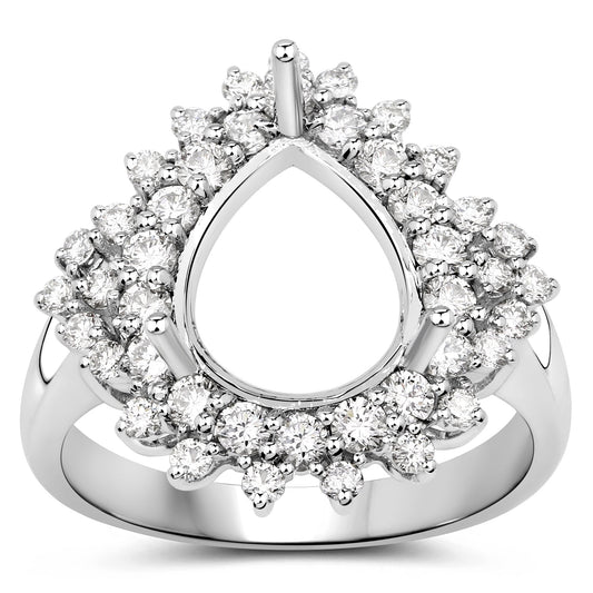 Anillo semimontado de oro blanco de 14K con diamante blanco genuino de 0.89 quilates - para gema de pera de 11x9mm