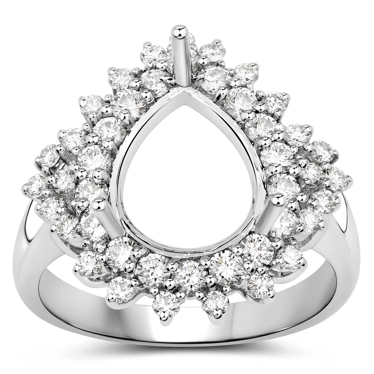 Anillo semimontado de oro blanco de 14K con diamante blanco genuino de 0.89 quilates - para gema de pera de 11x9mm
