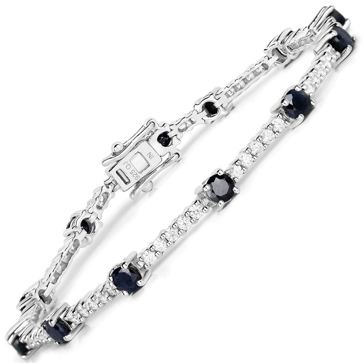 Pulsera de plata esterlina .925 con zafiro azul genuino de 6.21 quilates y circonita blanca