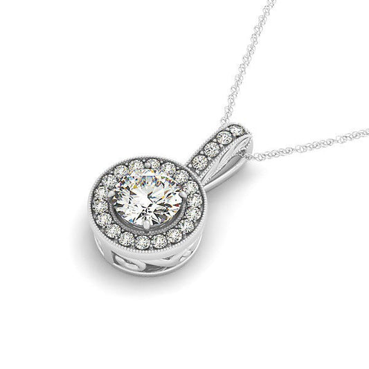 Colgante de halo de diamante con borde milgrain en oro blanco de 14k (5/8 quilates en total)