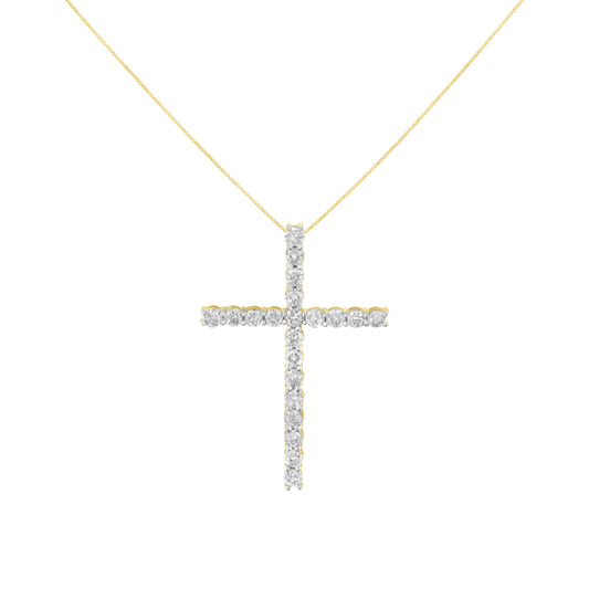 Colgante de cruz de oro amarillo de 10K chapado en plata de ley .925 con diamante de corte redondo de 4.0 Cttw (color J-K, claridad I1-I2) - 18"