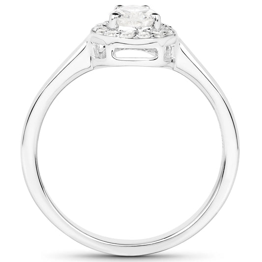 Anillo de oro blanco de 14 quilates con diamantes blancos auténticos de 0,64 quilates
