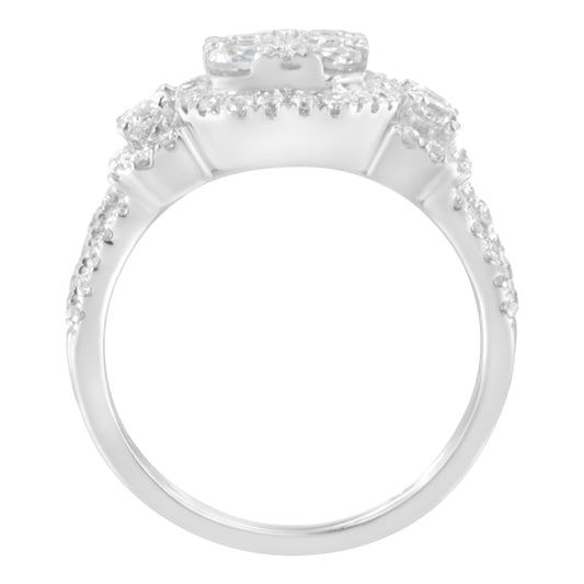 Anillo de cóctel de oro blanco de 14 quilates con racimo de diamantes de 2 1/4 quilates en total (color G-H, claridad SI2-I1) - Talla 7