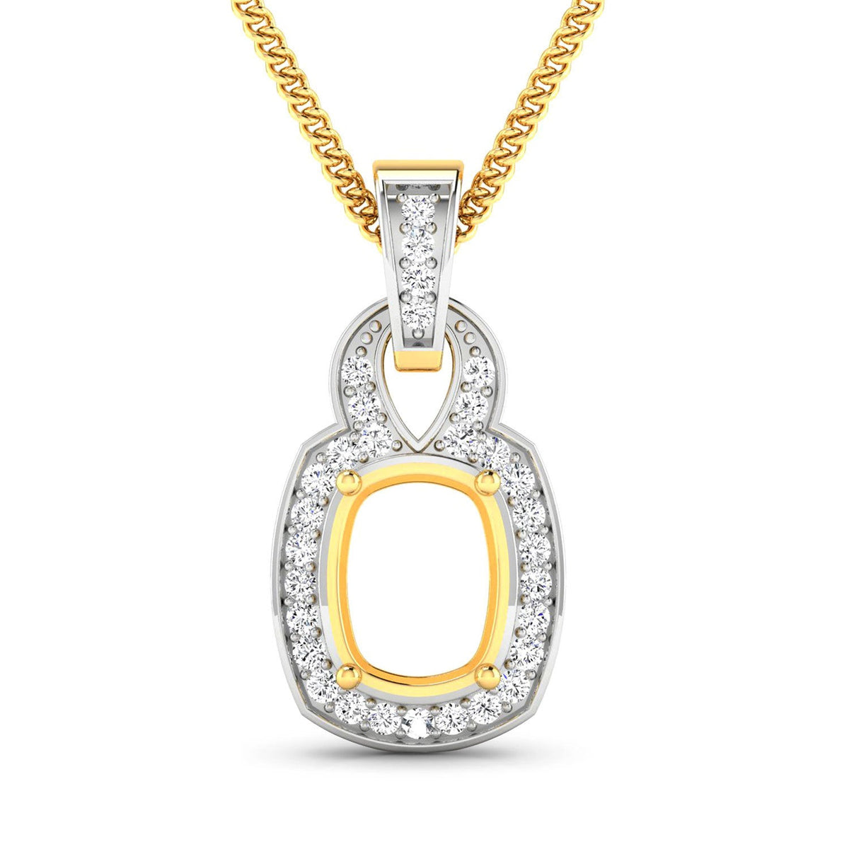 Colgante Semimontado de Oro Amarillo de 14K con Diamantes Blancos Genuinos de 0.25 Quilates - Para Gema de Talla Cojín de 9x7mm