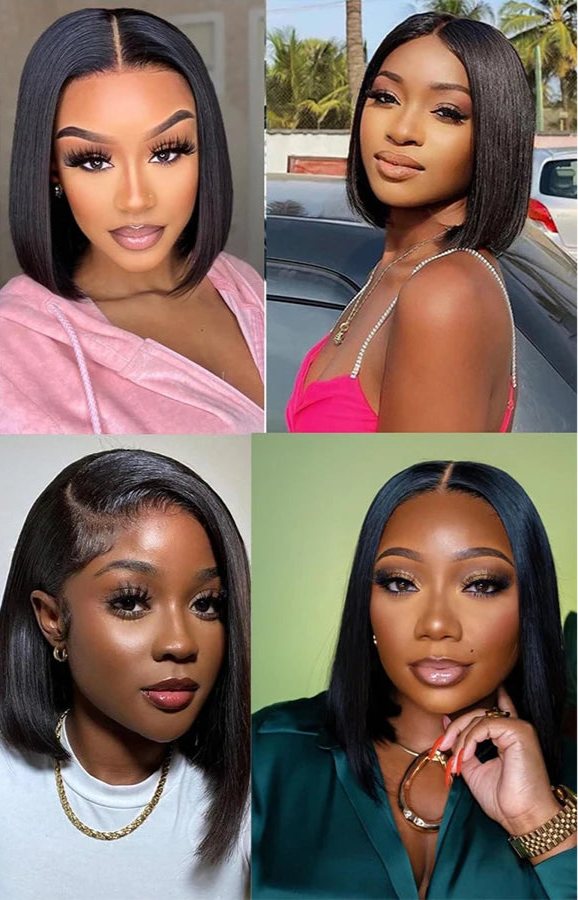 Glueless Straight Bob Wig | Brazilian Remy Hair | Pre-Plucked | Ready to Wear | 4x4 Lace Closure | Natural Black