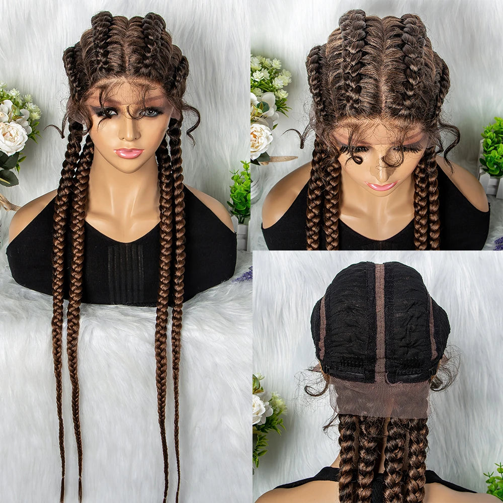 32" Full Lace Four Braid Box Braids Wig | Kanekalon Synthetic Braided Wig for Black Women
