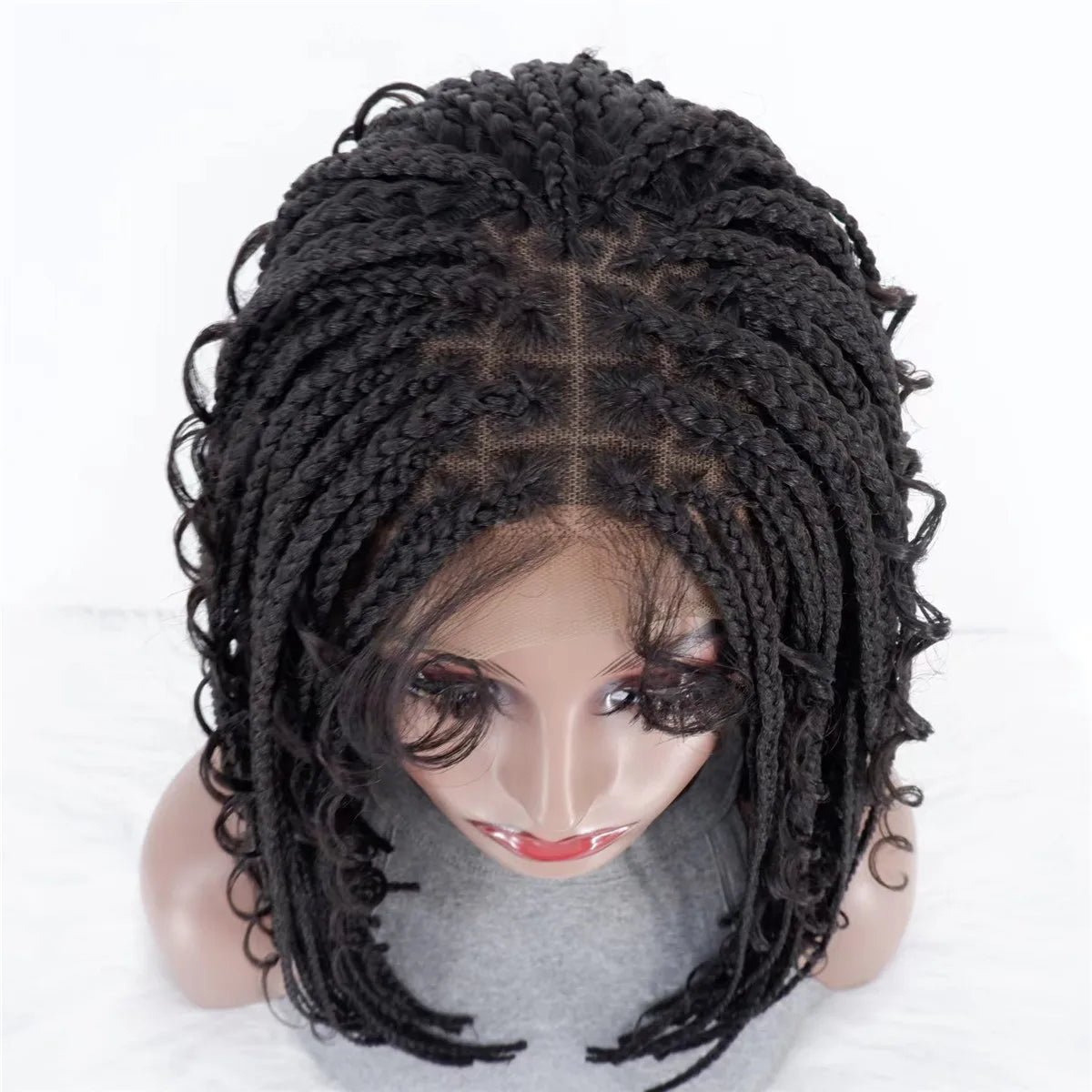Short Bob Braided Wig - Bantu Knots & Boho Knotless Braids - Lace Front Bob Box Braid Wig for Black Women