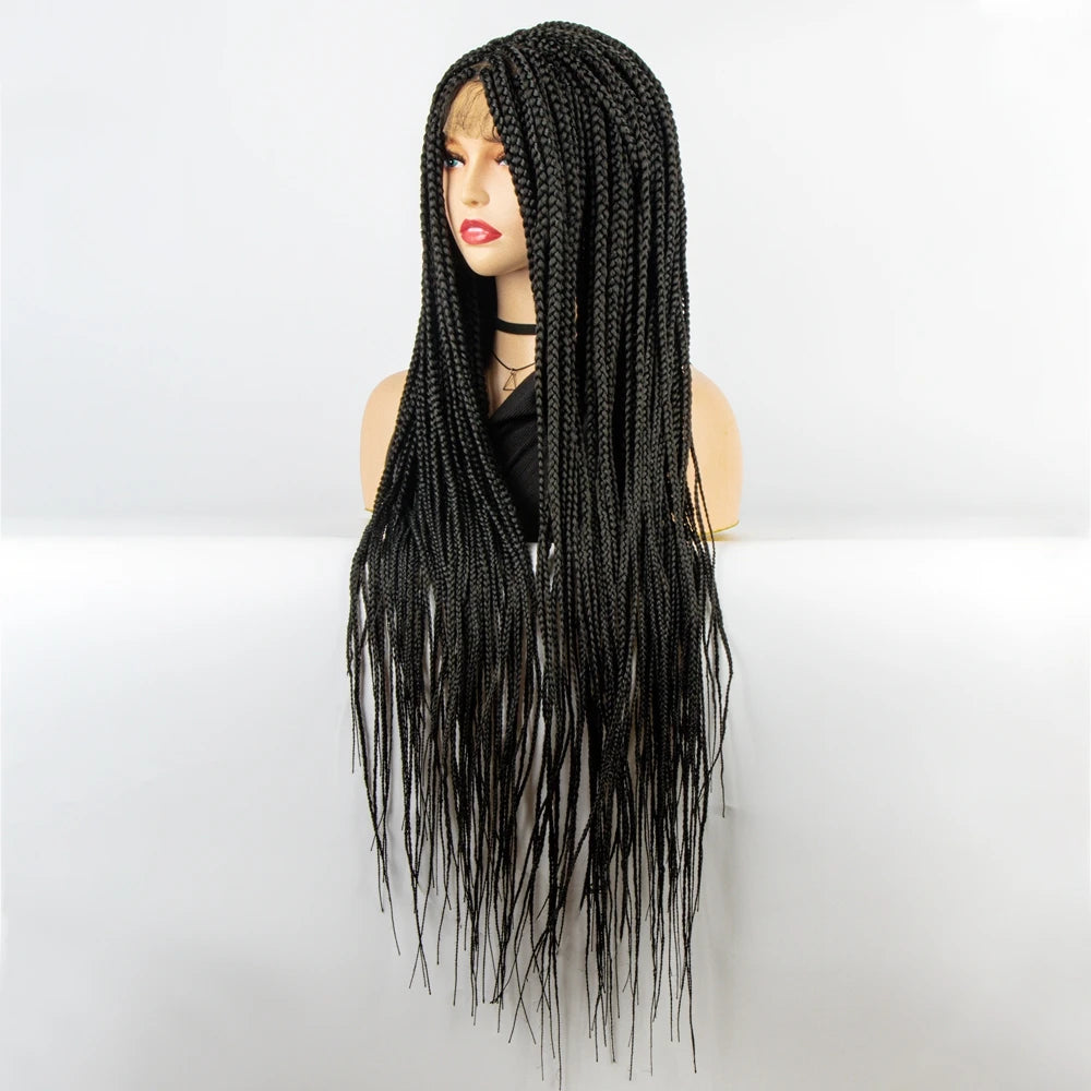 Double Full Lace Knotless Box & Cornrow Braids Wig Luxegan