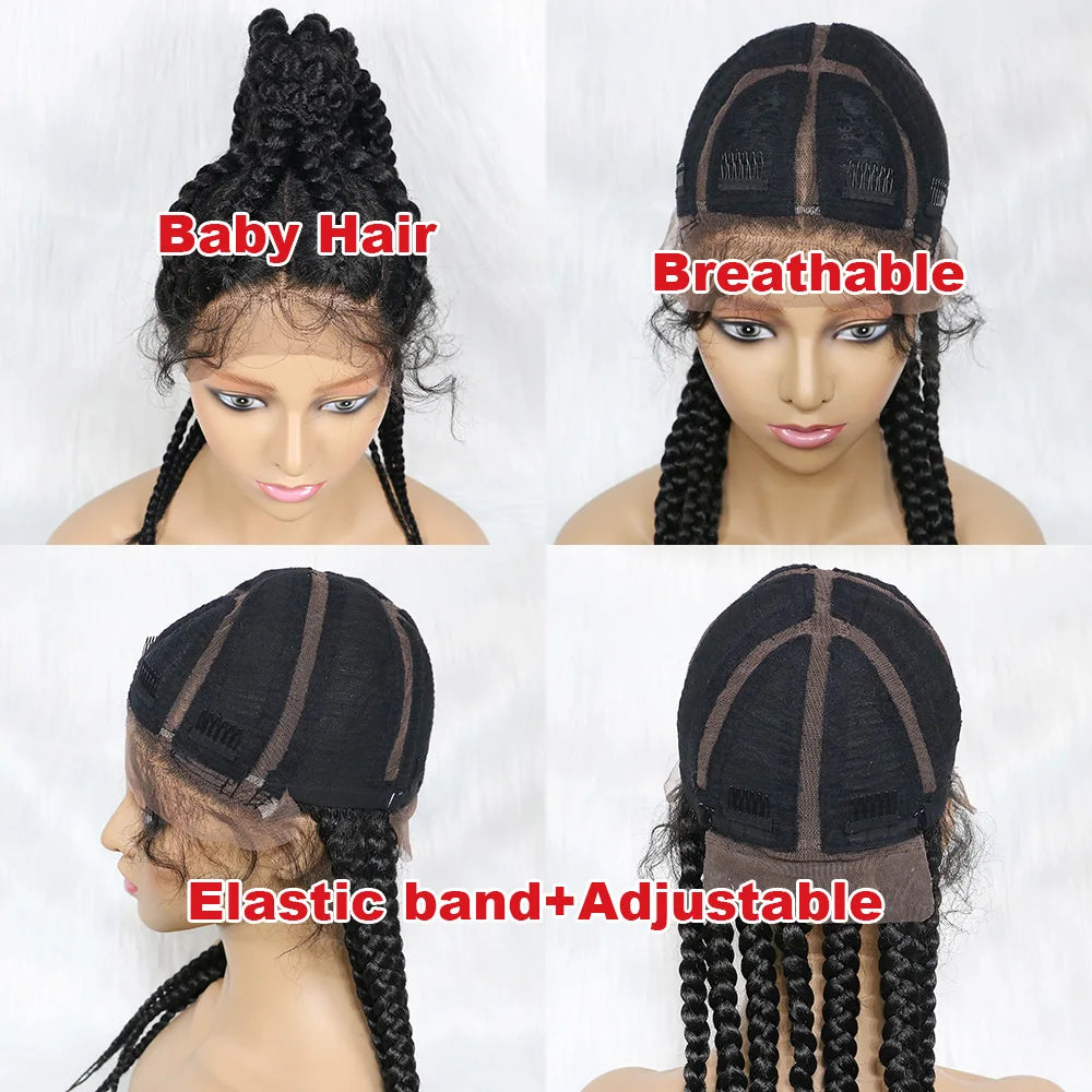 24" Box Braids 360 Lace Front Wig | Ponytail Style | Baby Hair | Synthetic African Braiding Hair