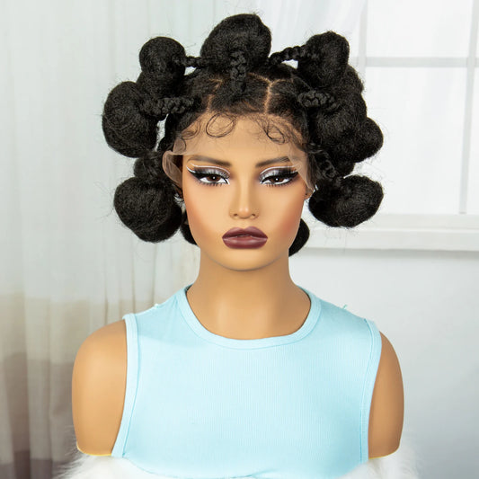 Short Cute Handmade Bantu Knotless Braids Wig | Transparent Full Lace Frontal Luxegan