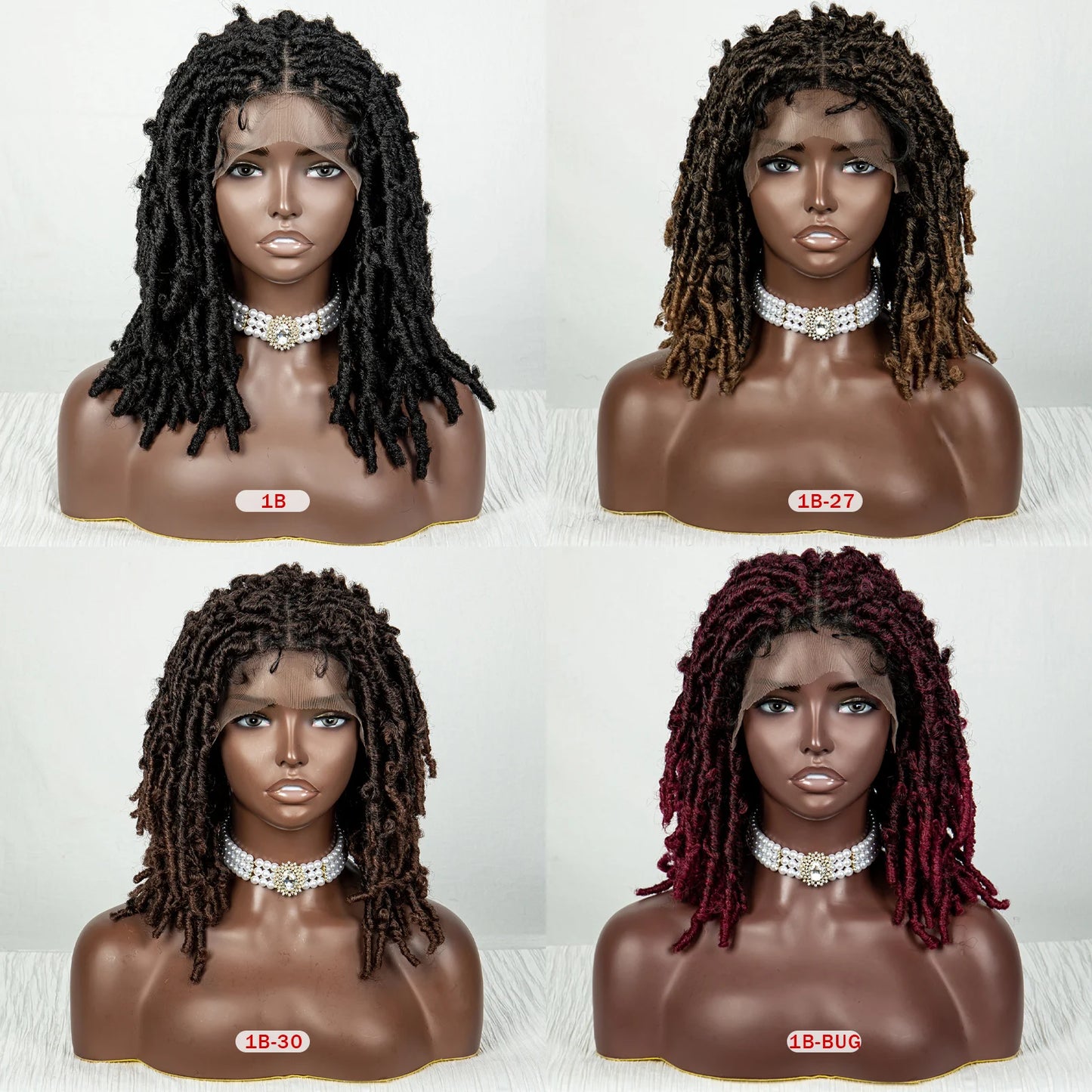 Burgundy Butterfly Locs Wig | 9x6 Lace | Short Box Braided Faux Locs | 16" Synthetic Hair | Knotless Braids