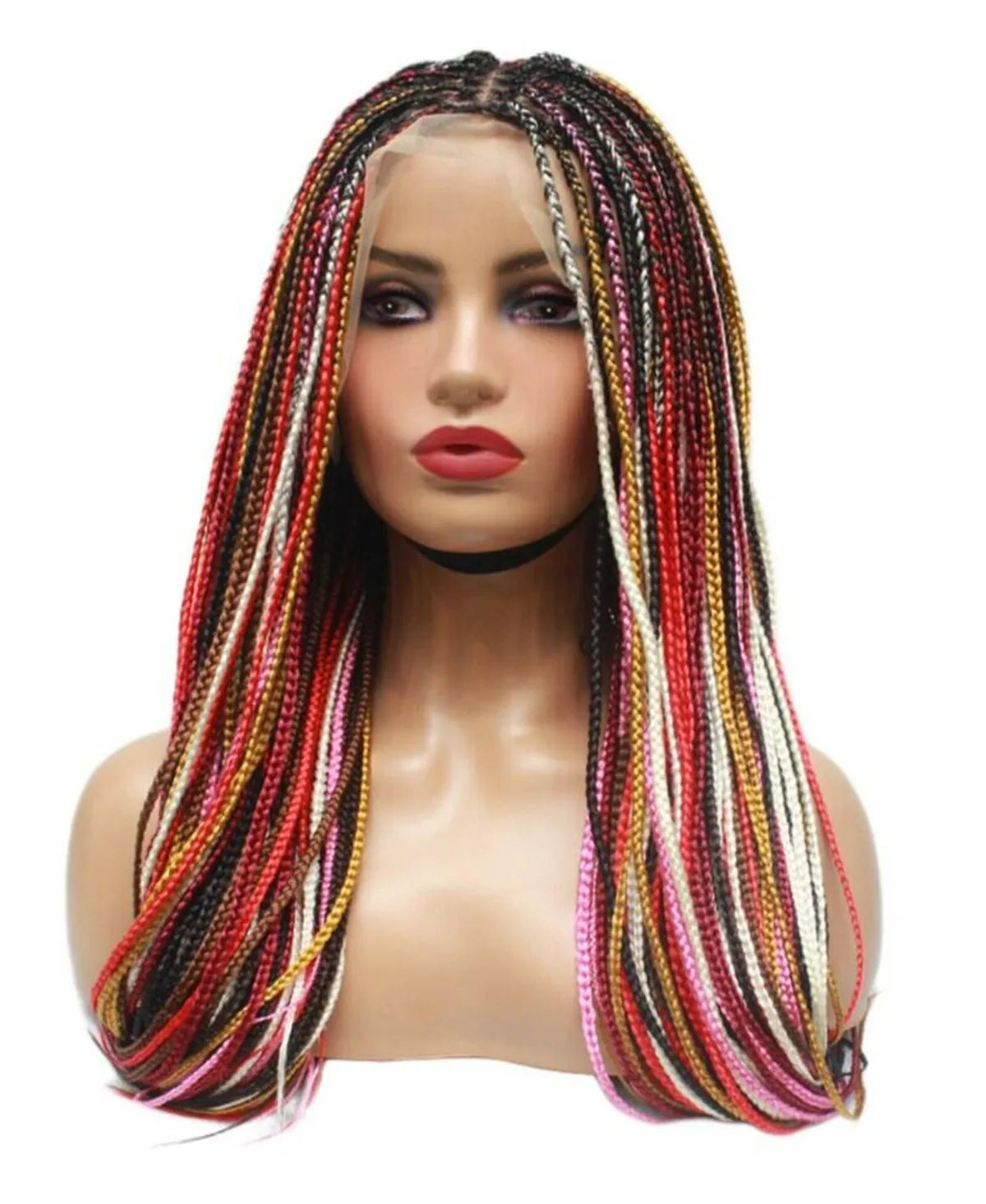 Knotless Box Braids Wig | Multi-Color Braided Lace Frontal Wig | Glueless & Lightweight | Kanekalon Synthetic Hair