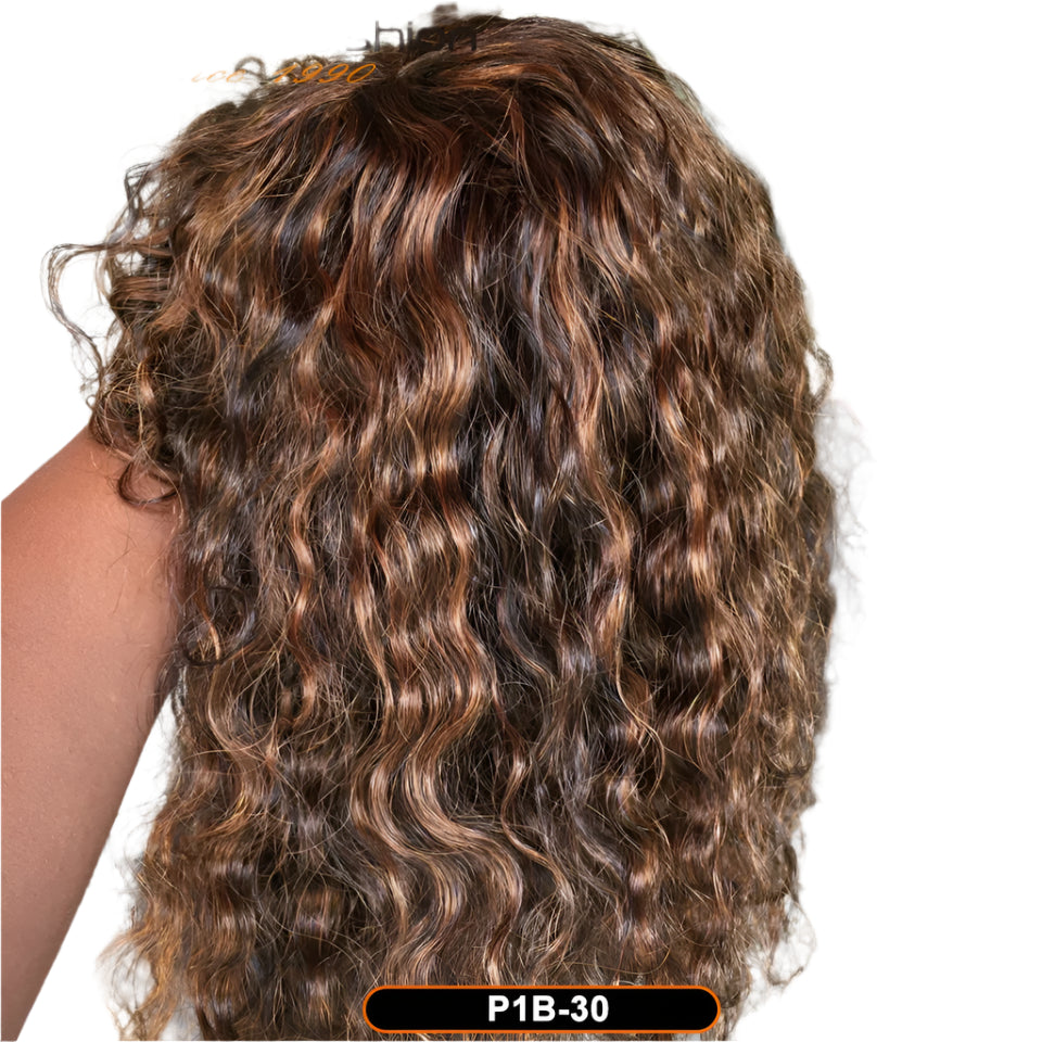 Ombre Honey Blonde Jerry Curly Pixie Bob Wig | Remy Human Hair with Bangs Luxegan