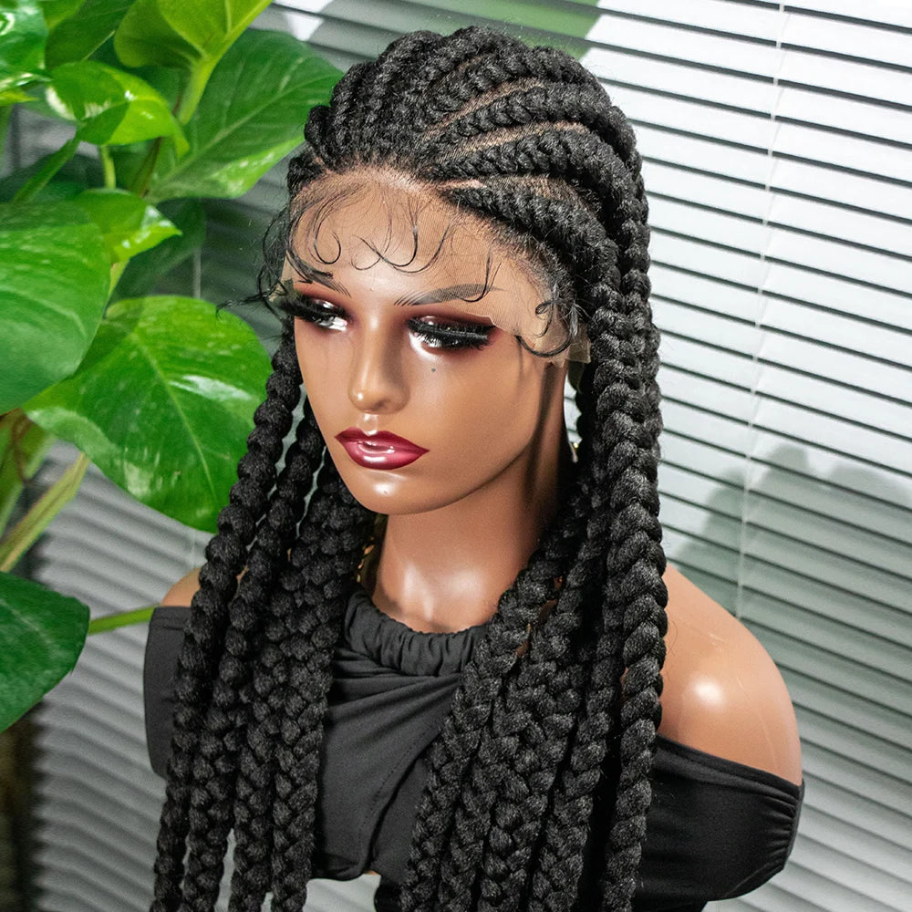 36" Cornrow Knotless Braids Wig | Full Lace Frontal | Baby Hair | Cosplay Luxegan