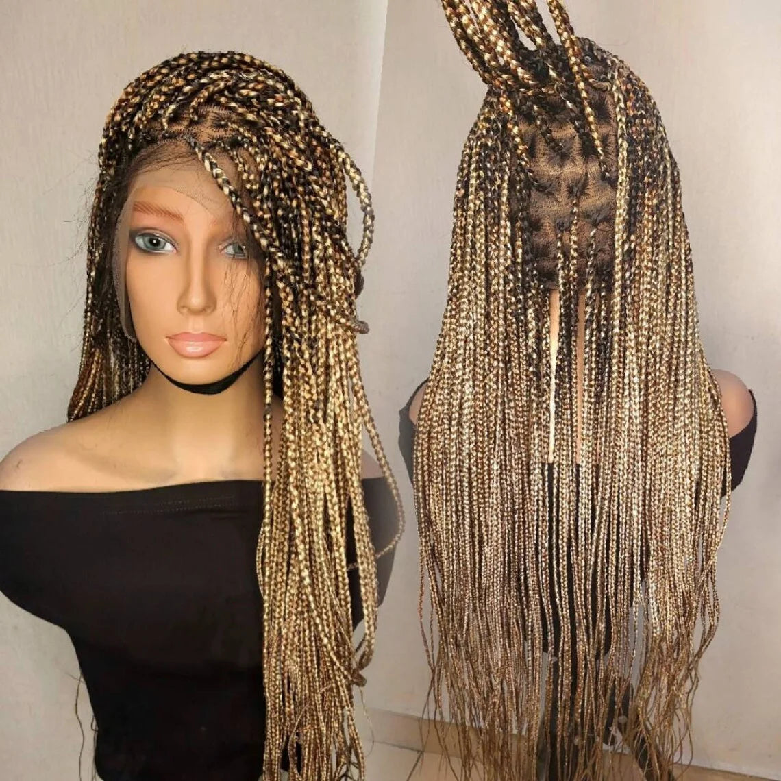 32" Mixed Blonde Knotless Braids Wig | Full Lace | 13x4/13x6 | Custom Made | Human Hair Blend Luxegan