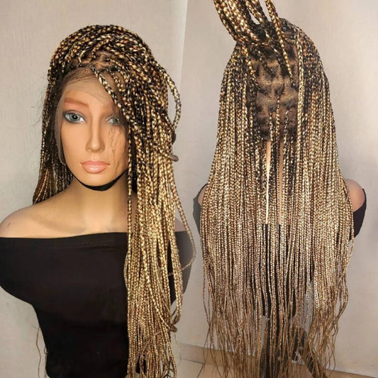 32" Mixed Blonde Knotless Braids Wig | Full Lace | 13x4/13x6 | Custom Made | Human Hair Blend Luxegan