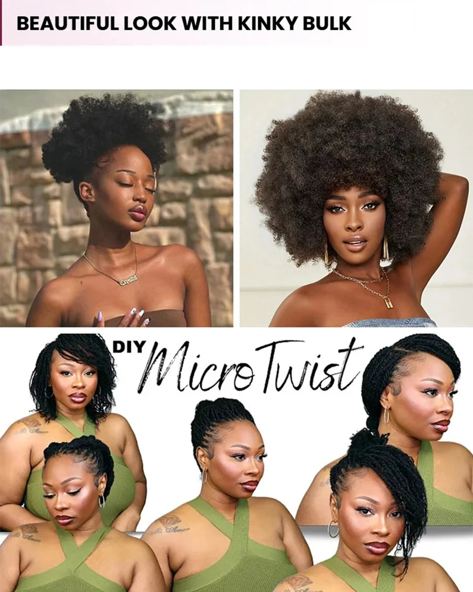 Brazilian Grey Kinky Curly Bulk Human Hair | Remy Hair Extensions | Dreadlock Braiding Hair | 50g/Pack