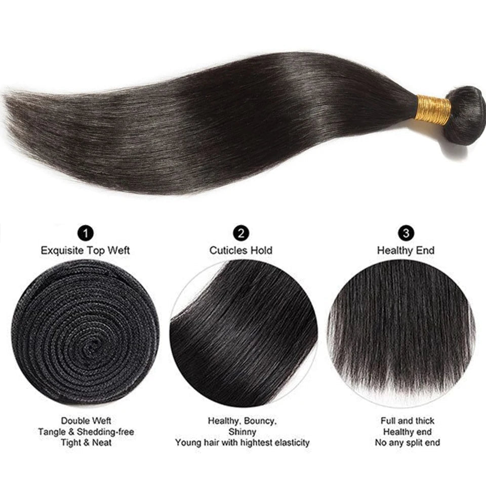 8"-34" Bone Straight Human Hair Bundles | Brazilian Remy Extensions with Double Weft Luxegan