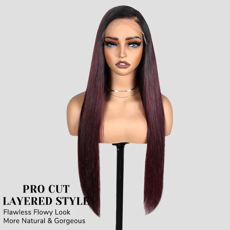 7x6 Burgundy PartingMax Glueless HD Lace Wig | Straight Body Wave Water Wave Burmese Curly Luxegan