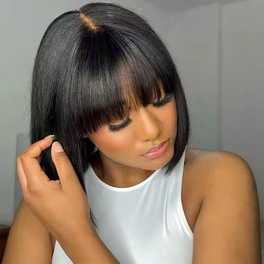 Glueless Brazilian Straight Bob Wig | Realistic Scalp & Bangs Luxegan