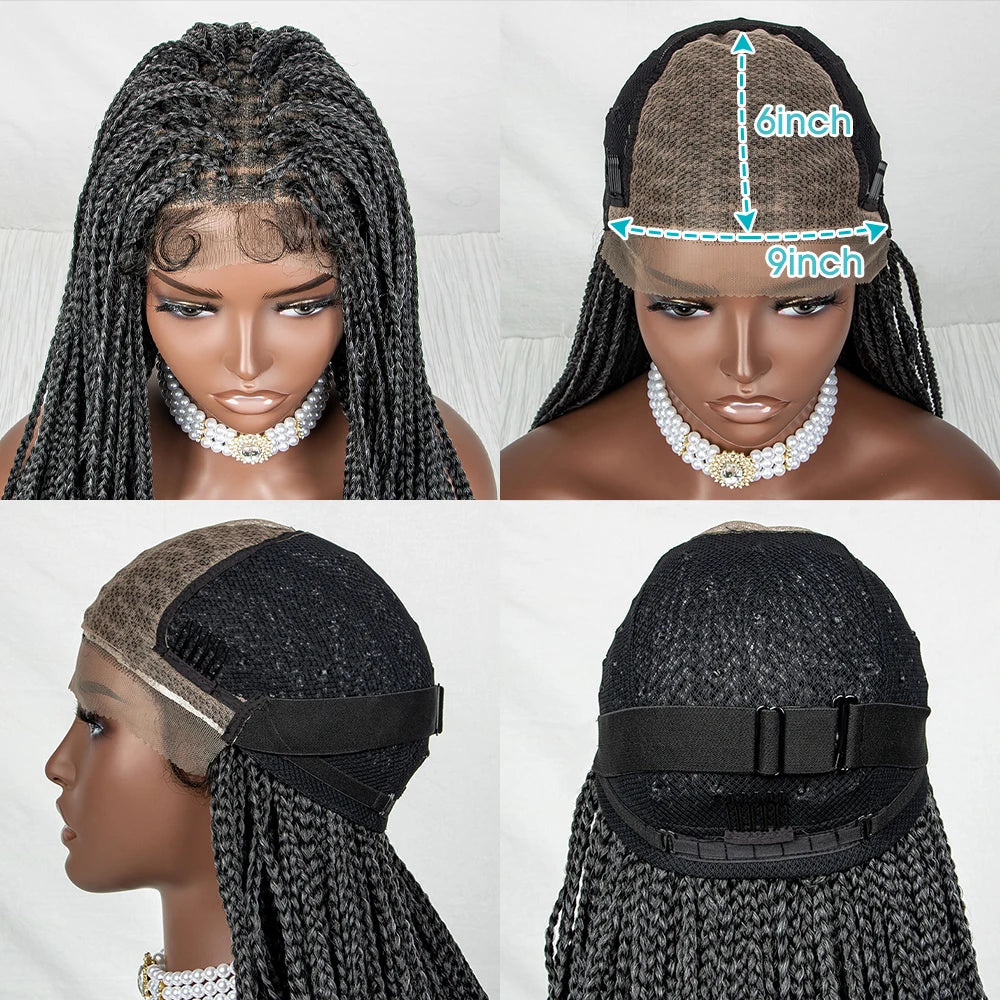36" Water Wave Braided Wig | Lace Front | Baby Hair | Long Braids Luxegan