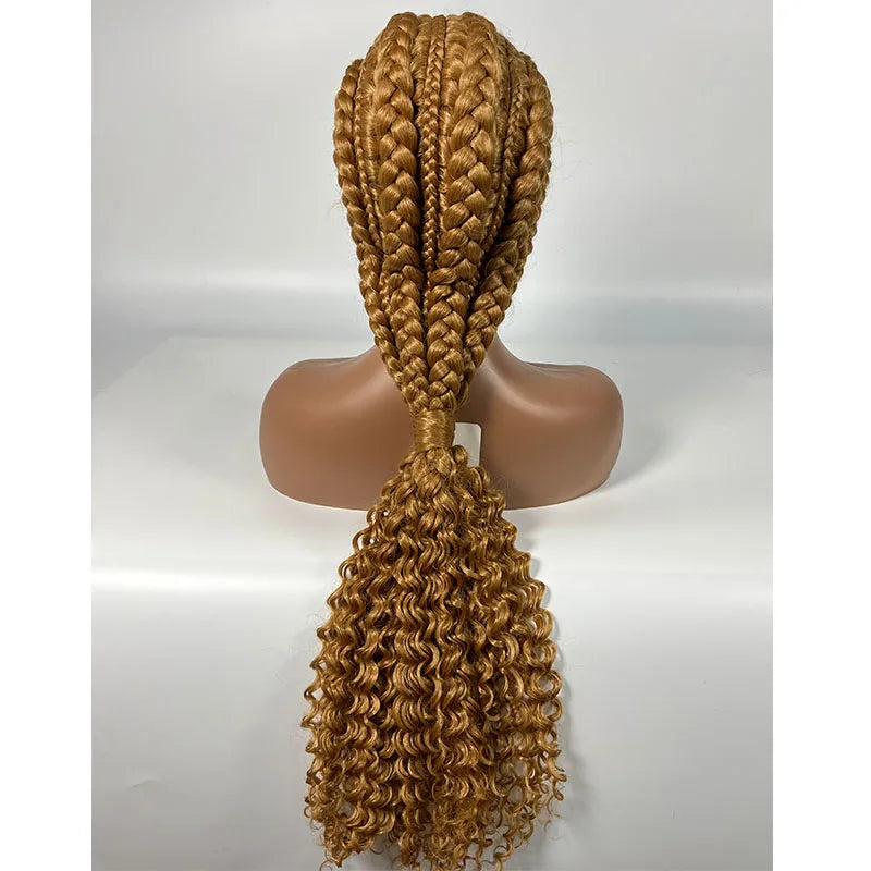 28" Blonde Knotless Cornrow Braids Wig with Curly Ends | Lace Frontal | Baby Hair Luxegan