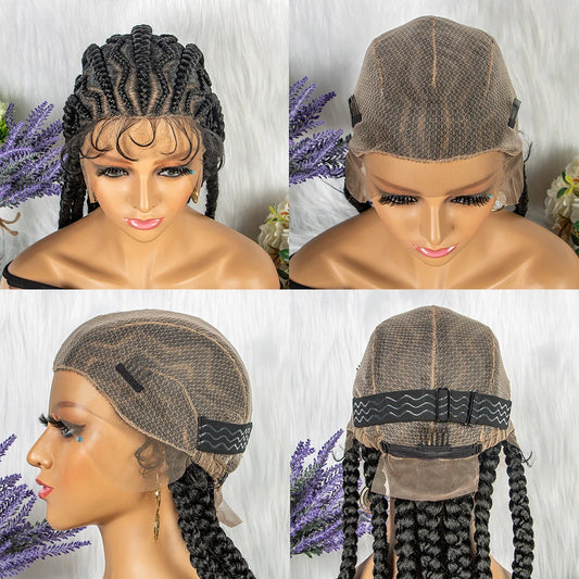 36" KIMA Cornrow Knotless Box Braided Full Lace Wig | Synthetic Braids for Black Women | Light Brown Lace Luxegan