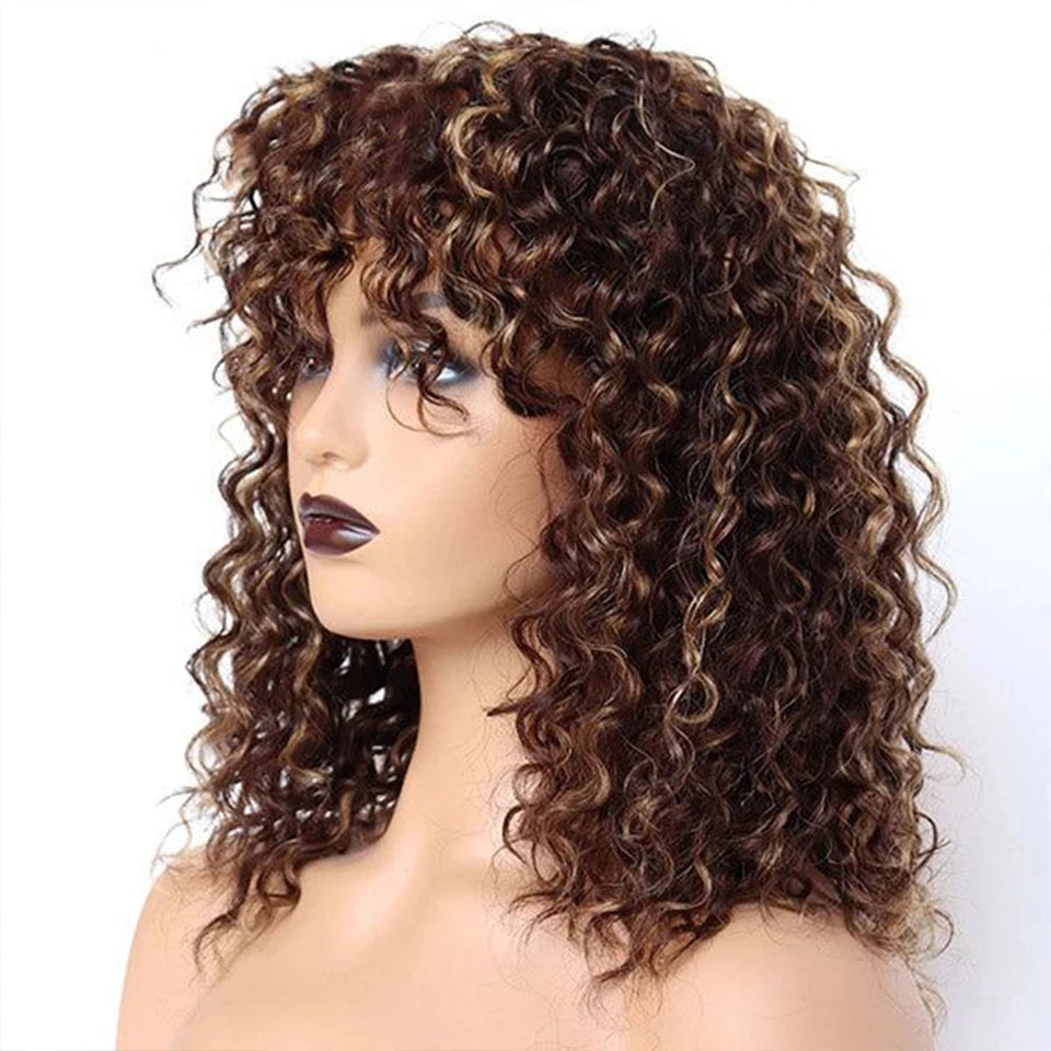 Jerry Curly Short Pixie Bob Wig with Bangs | Full Machine Made Remy Human Hair for Black Women Luxegan