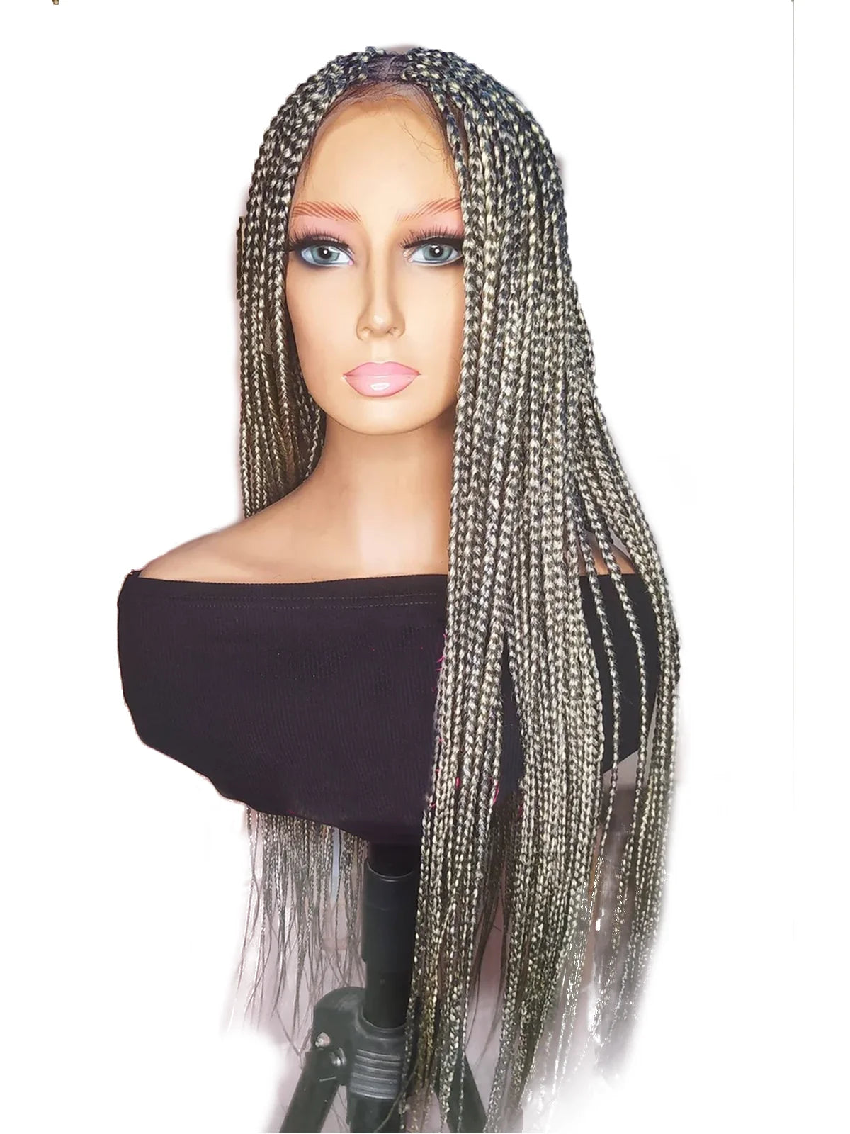 Ash Blonde 613 Full Lace Braid Wig - 360 Lace Knotless Braids with Bun - Lightweight Braided Wig for Black Women