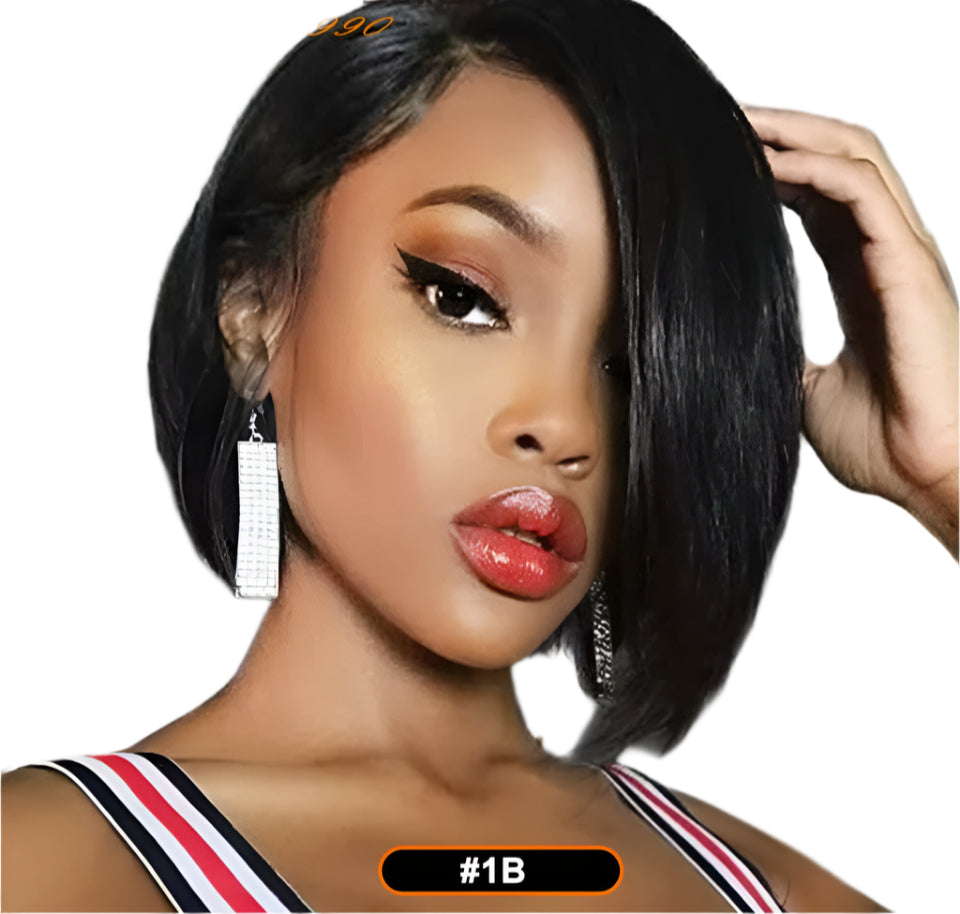 Pixie Cut Bob Wig | Straight Human Hair with Long Side Part Bangs Luxegan