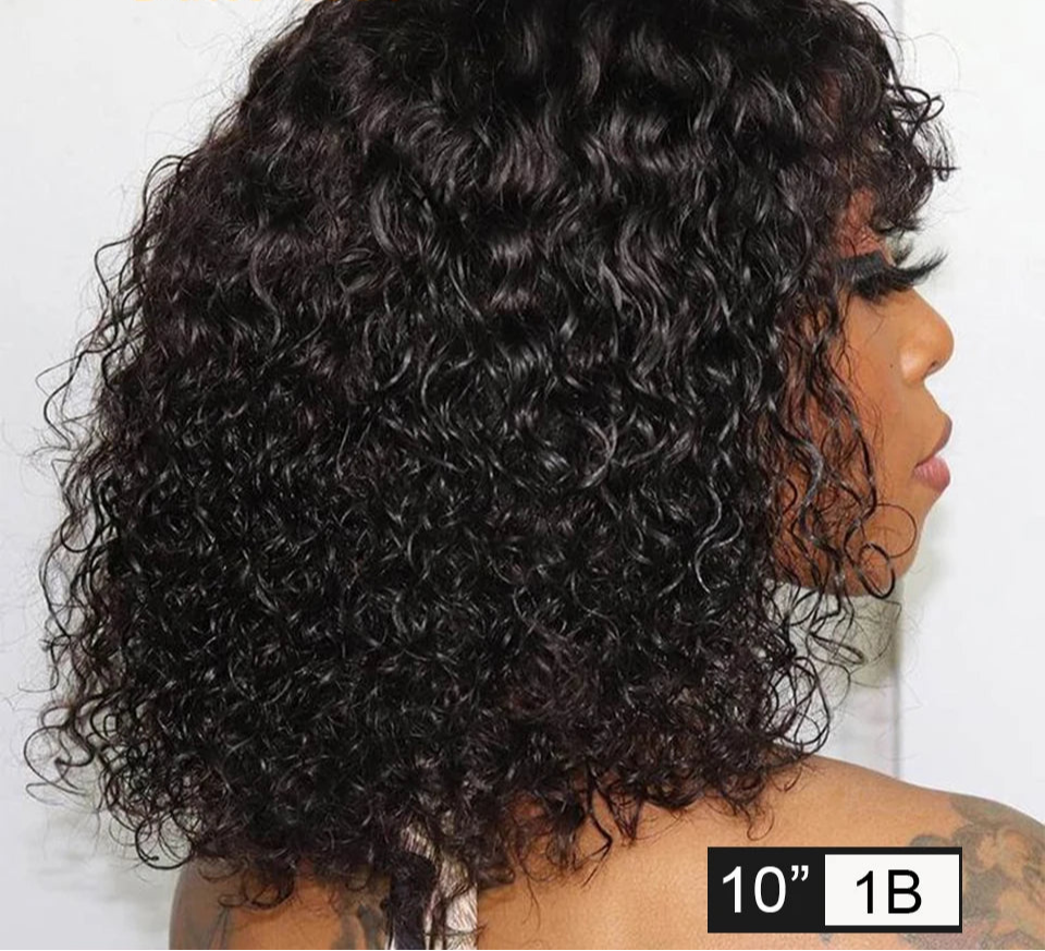 180% Density Jerry Curly Pixie Bob Wig with Bangs | Highlight 1B/P1B/30 Remy Human Hair Luxegan