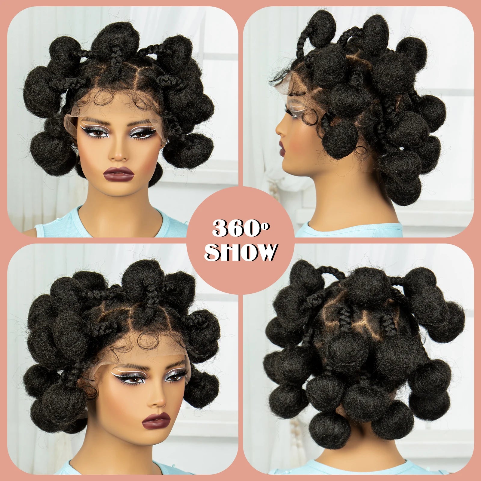 Short Cute Handmade Bantu Knotless Braids Wig | Transparent Full Lace Frontal Luxegan