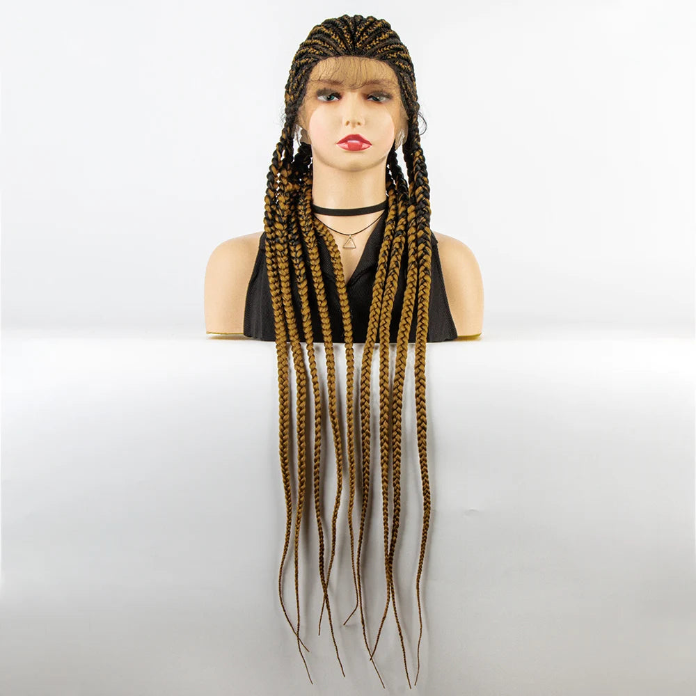 36" Long Cornrow Braids Wig | Full Lace Frontal | Baby Hair Luxegan
