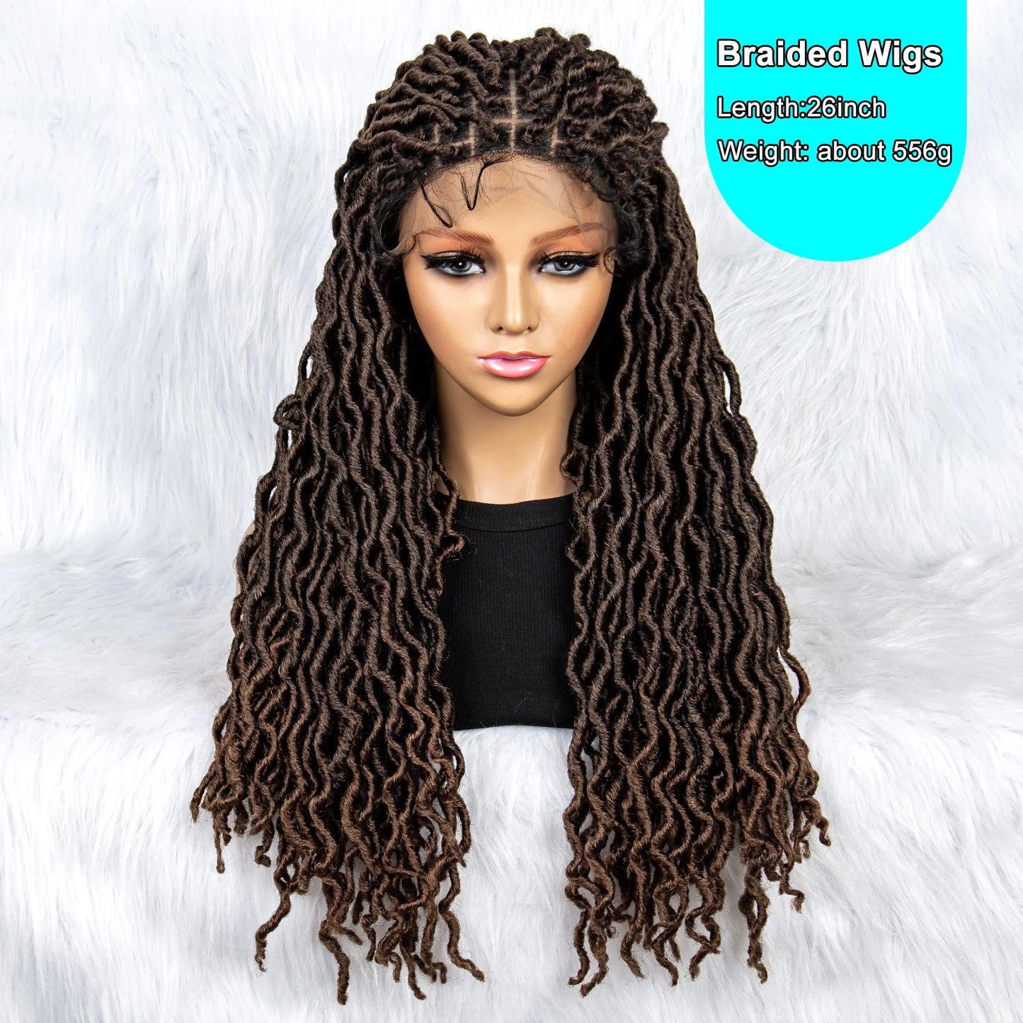 26" Goddess Locs Braided Wig | Lace Front Faux Locs Wig with Baby Hair | Synthetic Dreadlock Braids Wig for Women | Transparent Lace
