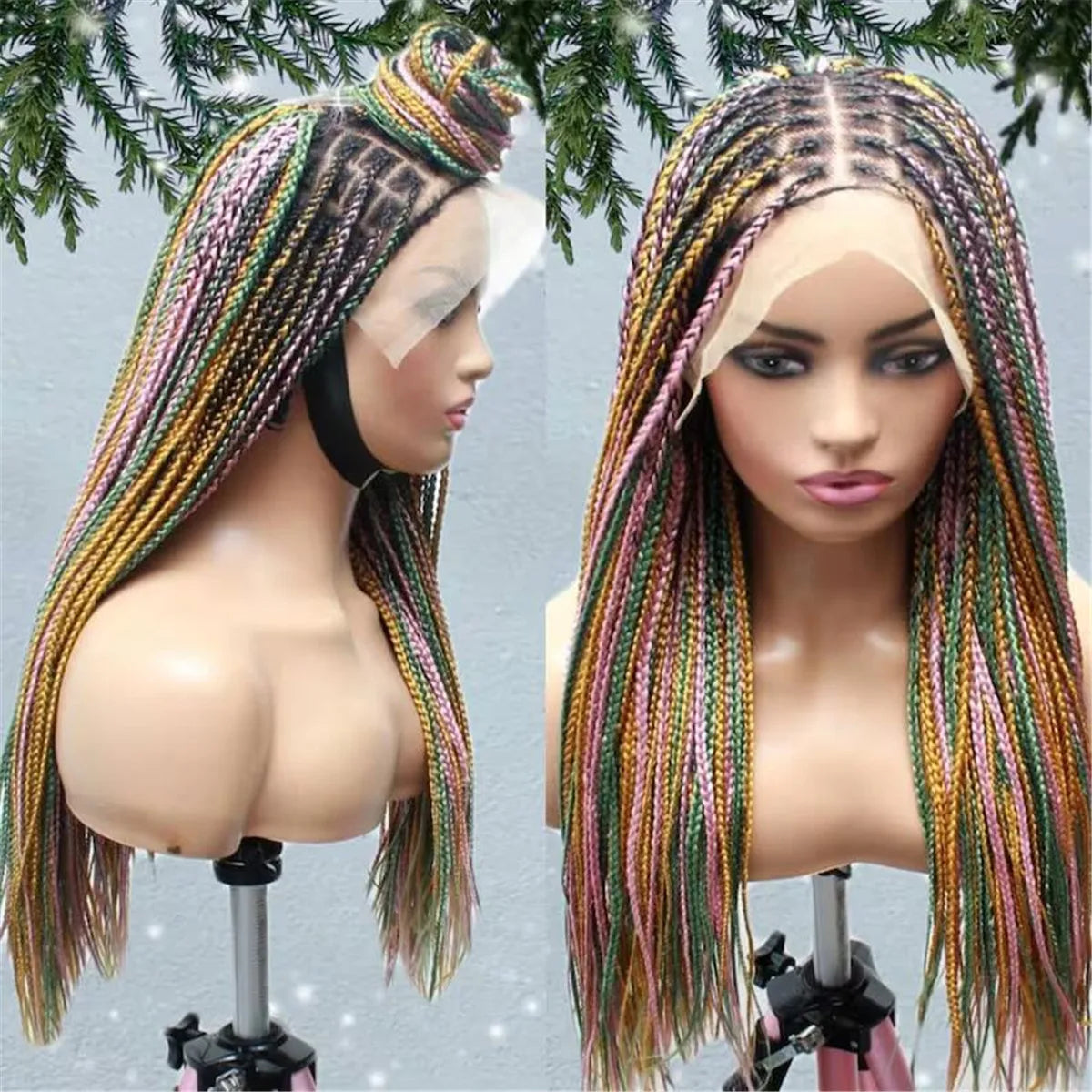 Knotless Box Braids Wig | Multi-Color Braided Lace Frontal Wig | Glueless & Lightweight | Kanekalon Synthetic Hair
