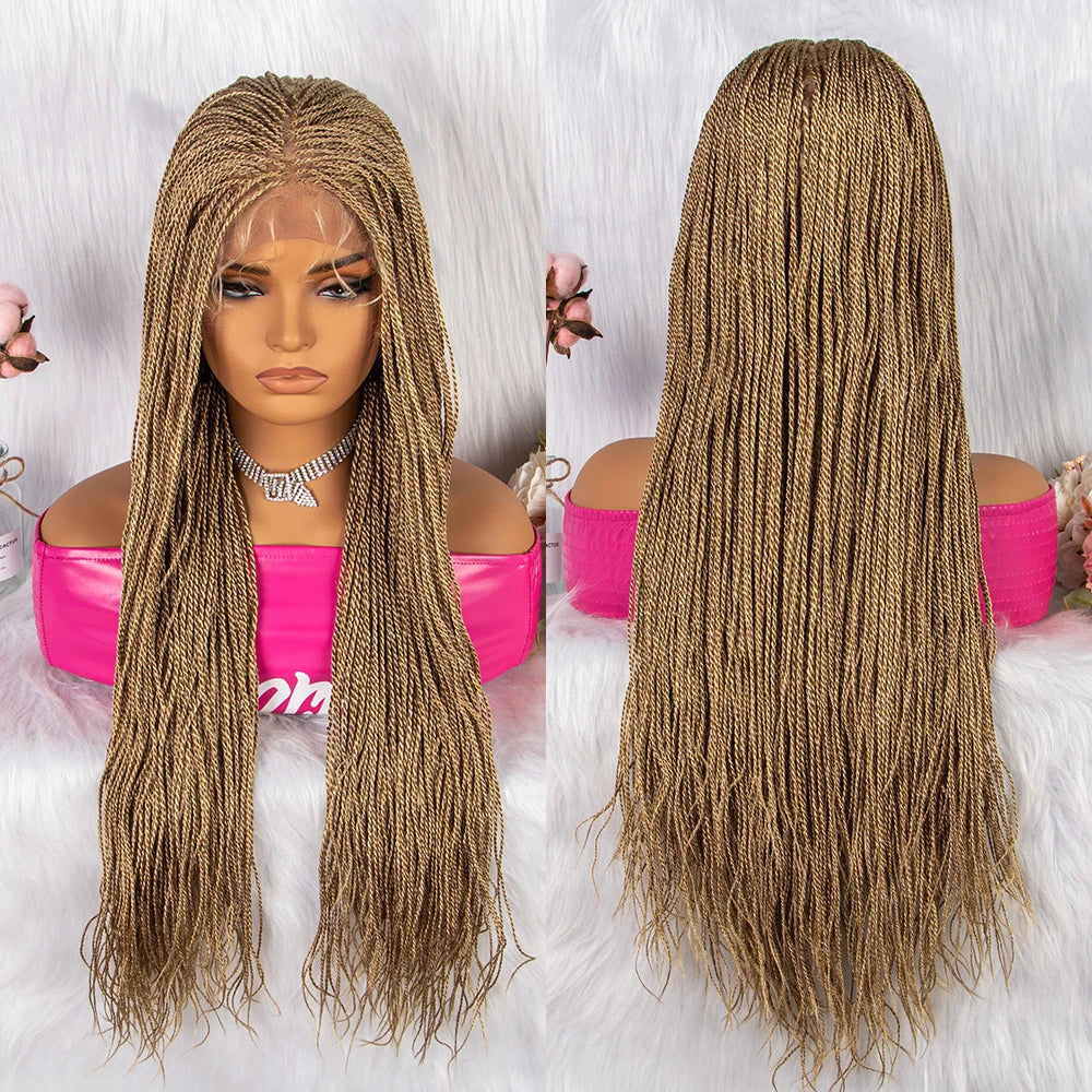 30" Twist Braided Lace Front Wig | Knotless Braids | Long Straight Hair | Heat Resistant Synthetic Wig | For Black Women