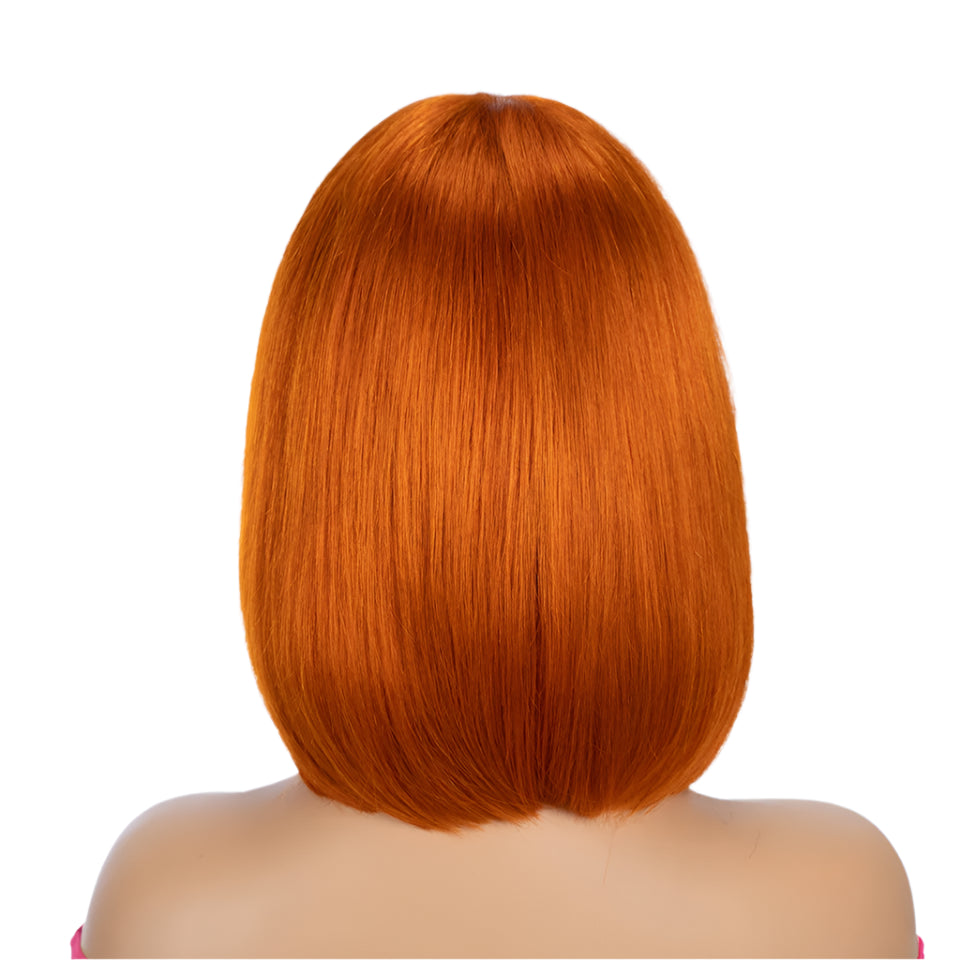 180D Orange/Ginger & Blonde Straight Human Hair Bob Wig with Bangs | Full Machine Made Remy for Women (P4/30, 613, 99J, T1B/27) Luxegan