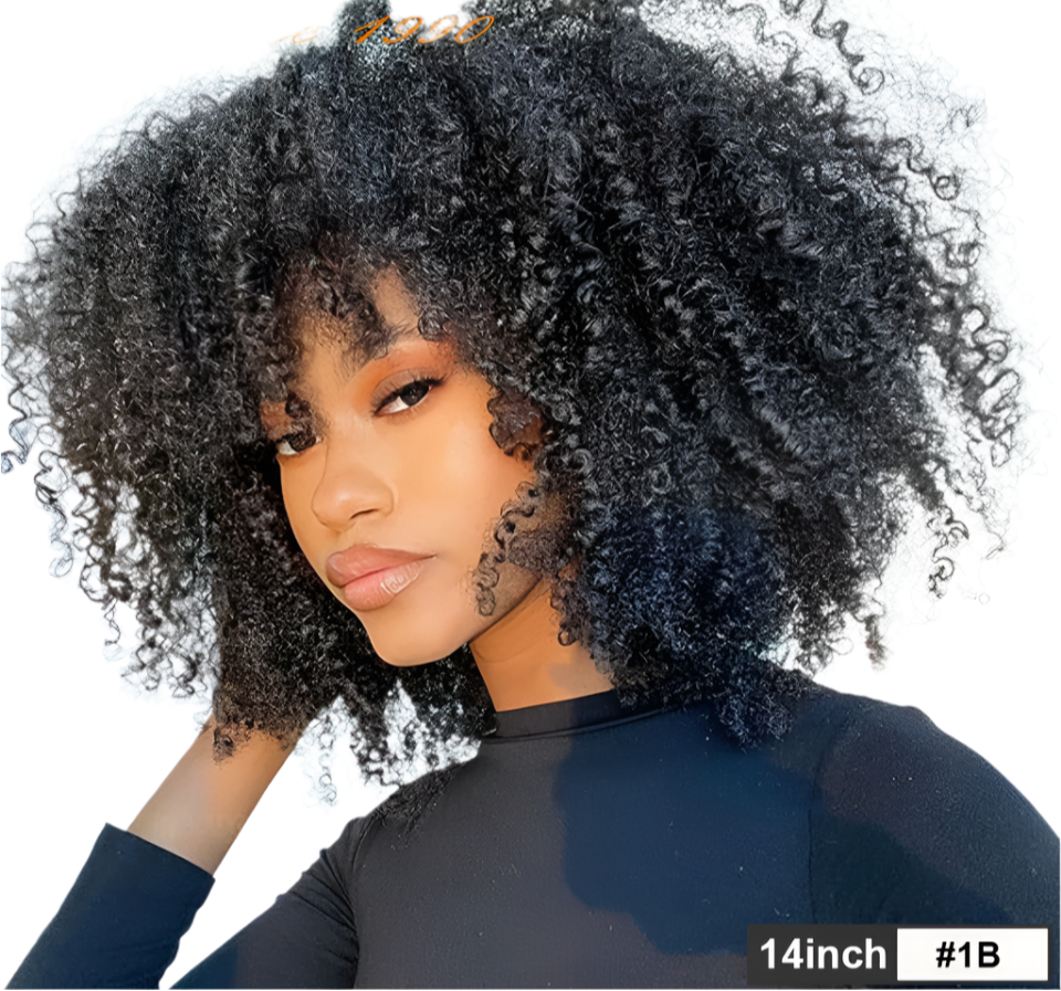 250% Density Afro Kinky Curly Wig with Bangs | Brown Glueless Human Hair Luxegan