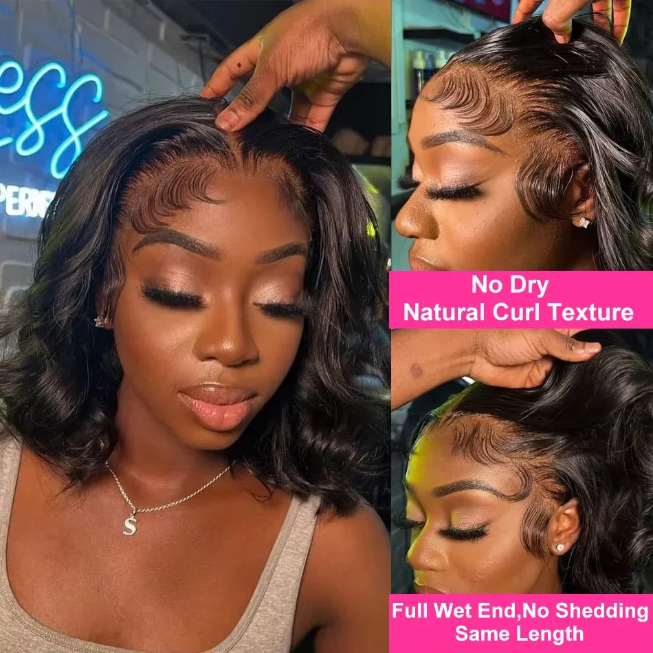 Brazilian 250% Density Short Bob Body Wave Wig | 13x4 HD Transparent Lace Front & 4x4 Lace Closure Human Hair (Pre-Plucked for Women) Luxegan