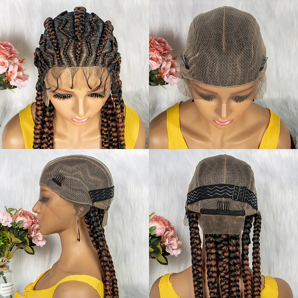 36" KIMA Cornrow Knotless Box Braided Full Lace Wig | Synthetic Braids for Black Women | Light Brown Lace Luxegan
