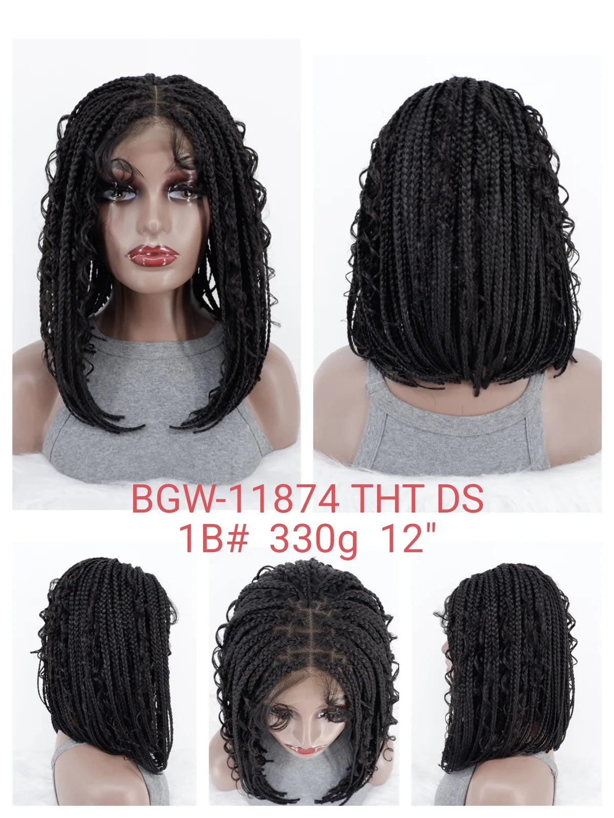 Short Bob Braided Wig - Bantu Knots & Boho Knotless Braids - Lace Front Bob Box Braid Wig for Black Women