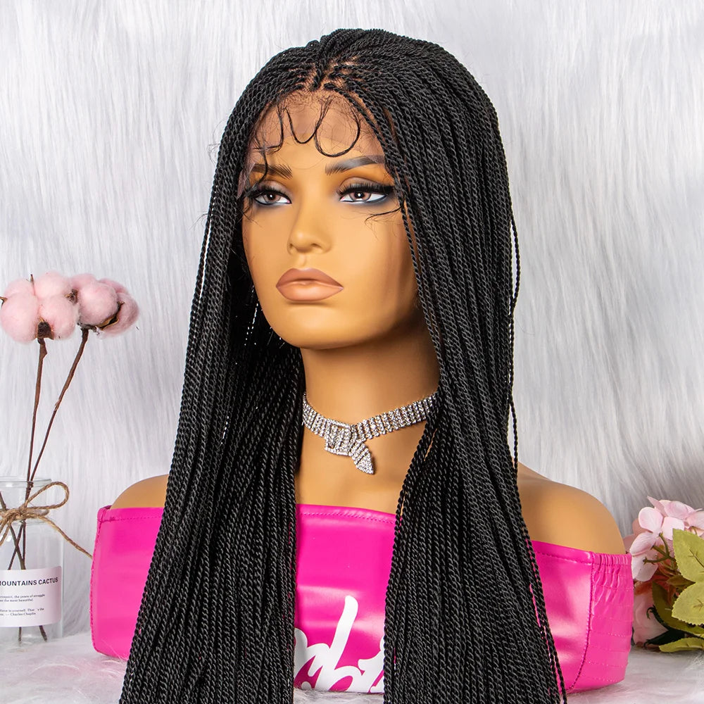 30" Twist Braided Lace Front Wig | Knotless Braids | Long Straight Hair | Heat Resistant Synthetic Wig | For Black Women