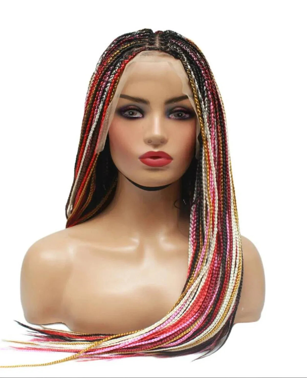 Knotless Box Braids Wig | Multi-Color Braided Lace Frontal Wig | Glueless & Lightweight | Kanekalon Synthetic Hair