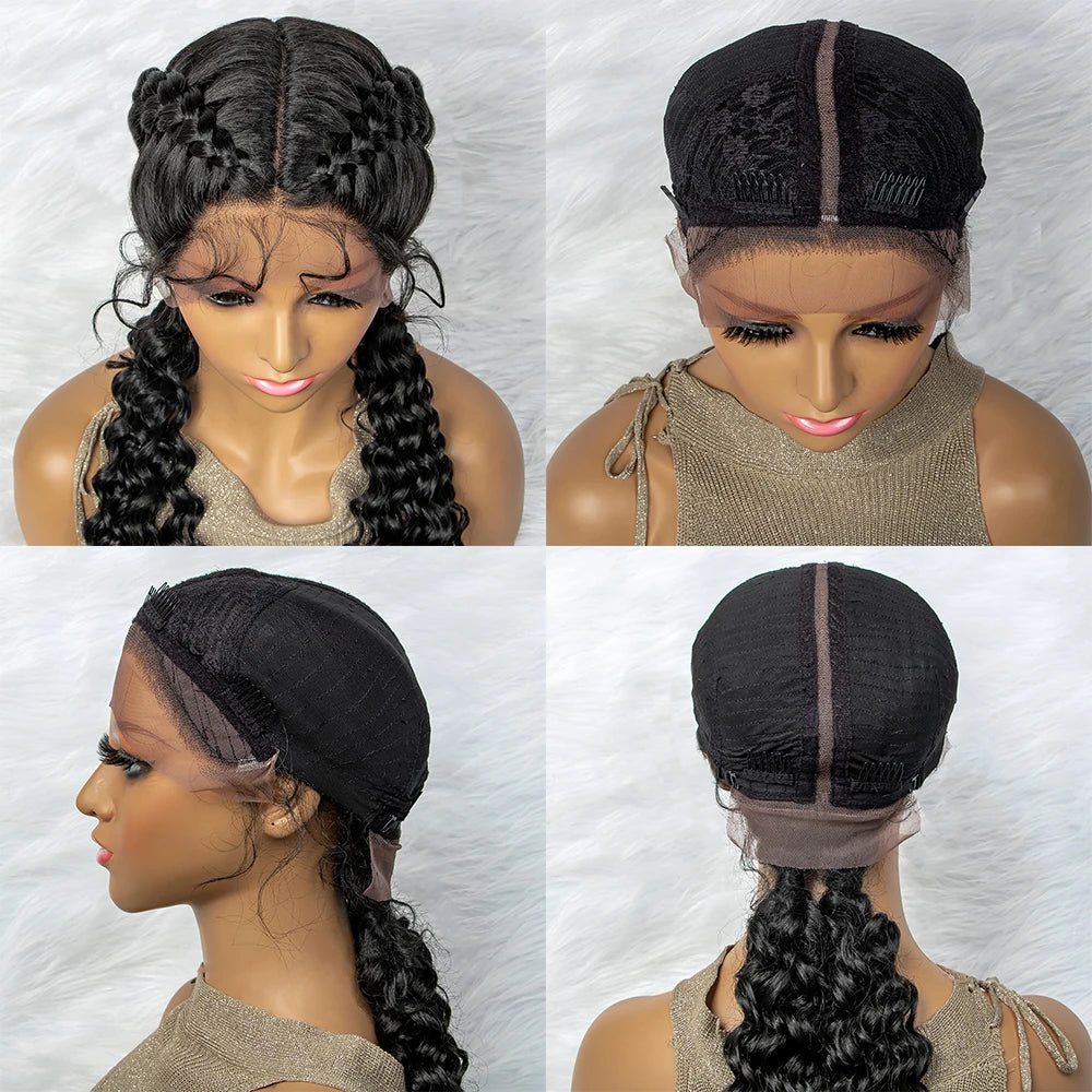 Curly Water Wave Braided Wig | Lace Front Cornrow Twist Style Luxegan