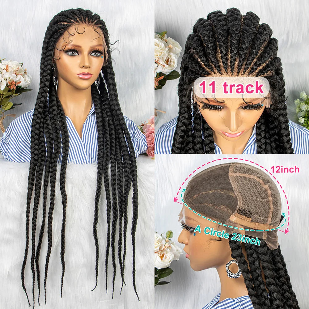 36" Box Braids Full Lace Wig | Baby Hair | Heat Resistant Synthetic Braids | Black Women Luxegan