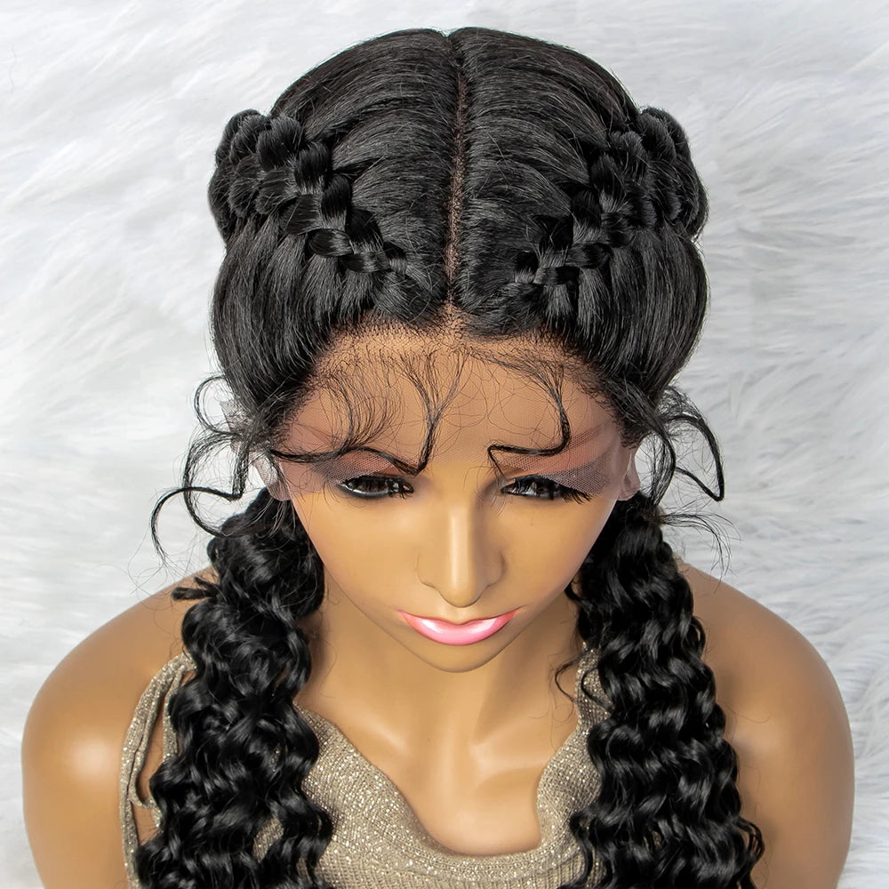 Curly Water Wave Braided Wig | Lace Front Cornrow Twist Style Luxegan