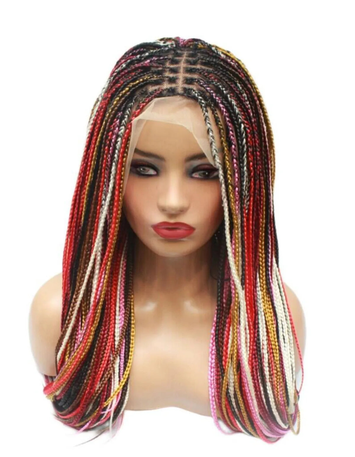 Knotless Box Braids Wig | Multi-Color Braided Lace Frontal Wig | Glueless & Lightweight | Kanekalon Synthetic Hair